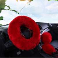 Wool Sheepskin Winter Warm Car Soft cover Long Fur Plush Steering Wheel Cover